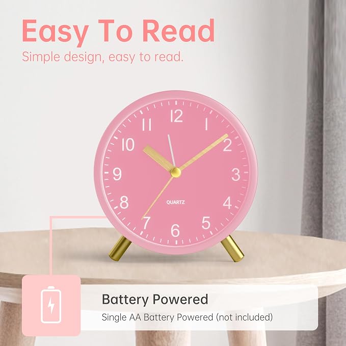 Analog Alarm Clock, 4 inch Super Silent Non Ticking Small Clock - Image 3
