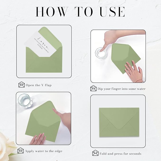 A7 Sage Green Envelopes 100 Pack, Goefun 5x7 V Flap Printable Envelopes - Image 3