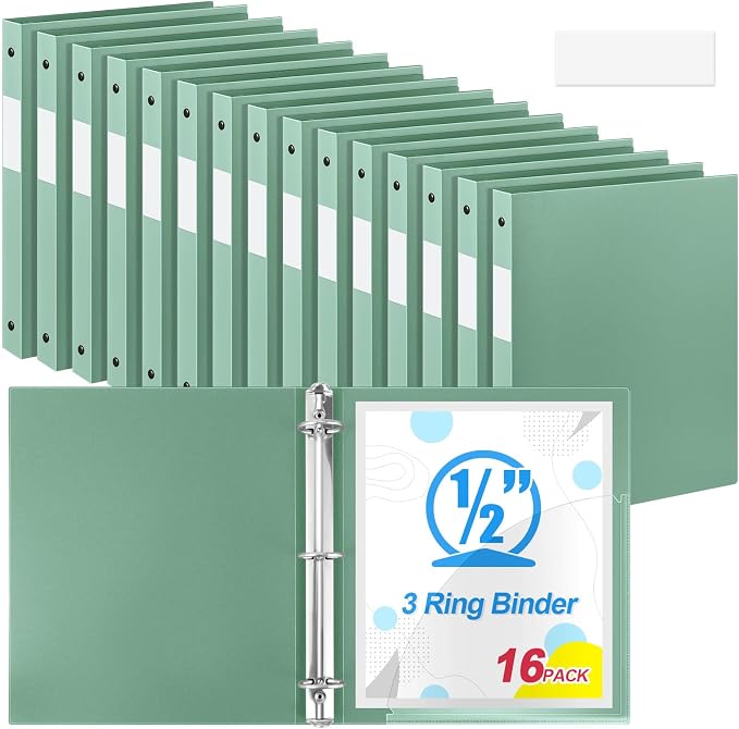 Henoyso 16 Pcs 3 Ring Binder 0.5 Inch Round Fits Letter Size 8.5'' x 11'' Paper by Henoyso