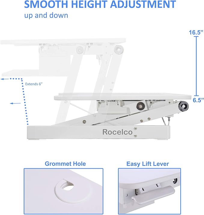 Rocelco 37.5" Deluxe Height Adjustable Standing Desk Converter - Image 3