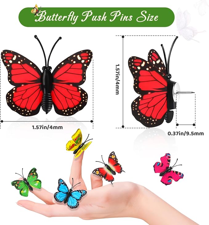 50Packs Butterfly Push Pins Decorative Push Pins Colorful Thumb Tacks Cute - Image 3