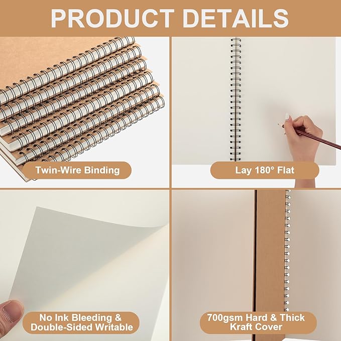 PerKoop 4 Pcs 8.5"x11" Spiral Sketch Pad A4 Large 100 Sheet Blank Notebook - Image 3
