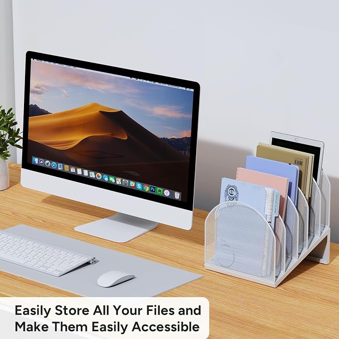 OUTIOE 5-Section Desk File Organizer, Metal Mesh Folder Organizer - Image 5