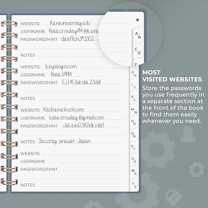 Clever Fox Password Book Spiral – Internet Address & Password Organizer - Image 4