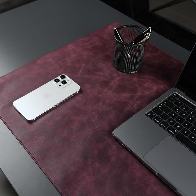 TORONATA Jersey Genuine Calfskin Leather Desk Pad, Office Desk Mat - Image 4