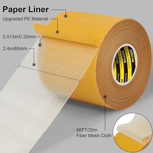 MILEQEE Double-Sided Mesh Carpet Tape Heavy Duty, 2.4in x 66FT, Large Durable - Image 2