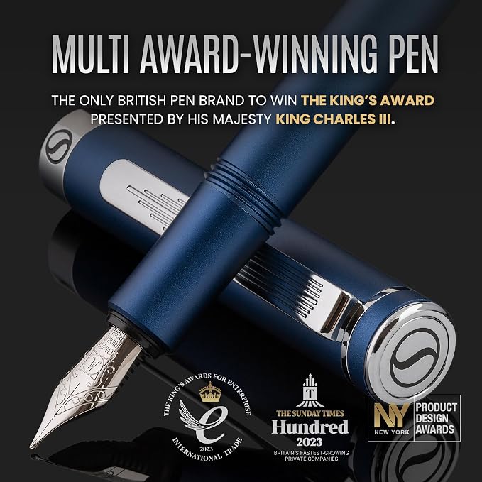 Scriveiner Luxury EDC Fountain Pen, Stunning Matt Blue Pocket Pen, Chrome Finish - Image 2
