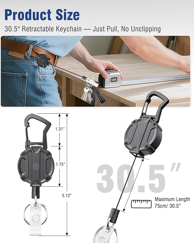 Autonomier 1Pack Heavy Duty Retractable Keychain, Unbreakable Embedded Body - Image 4
