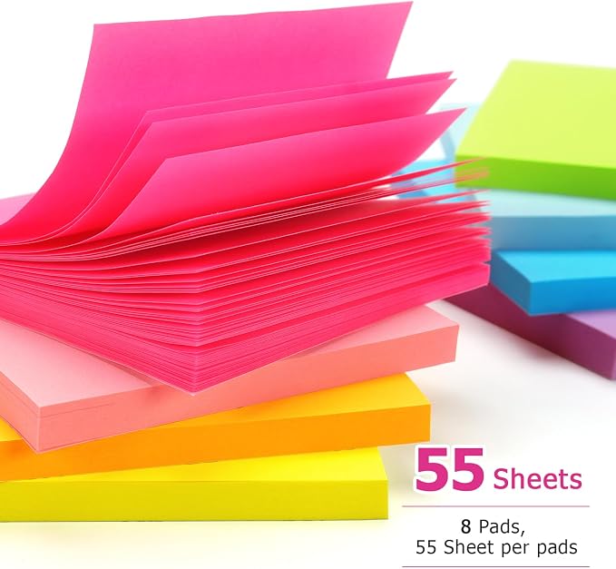 Early Buy Sticky Notes 8 Bright Color 8 Pads Self-Stick Notes 3 in x 3 in - Image 4