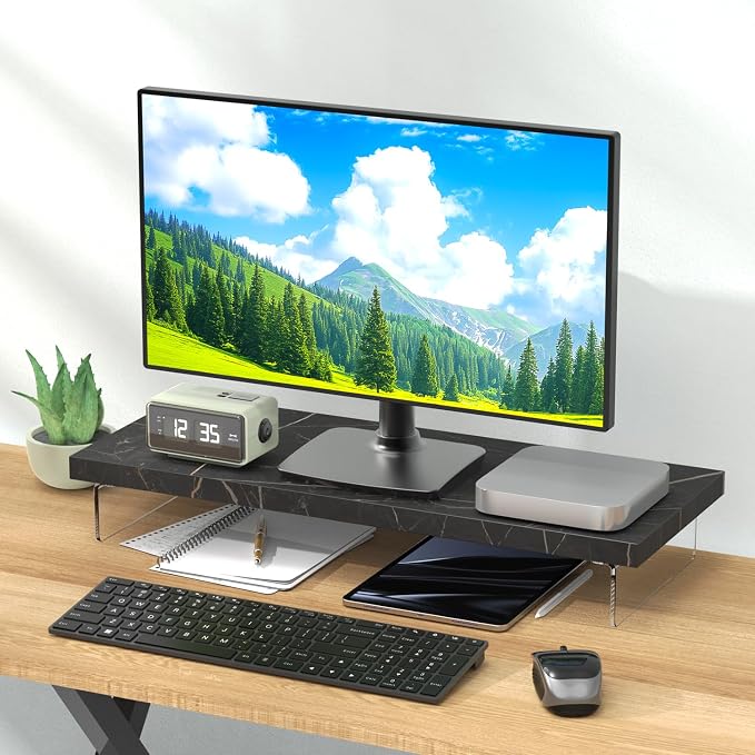 SSWOOD Monitor Stand Riser, Wood & Acrylic Computer Monitor Stand Desk Desktop - Image 2