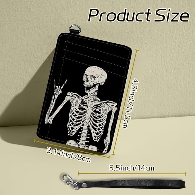 BWEGRHE Small Travel Wallets, Skull Skeleton Slim Minimalist Front Pocket Wallet - Image 2