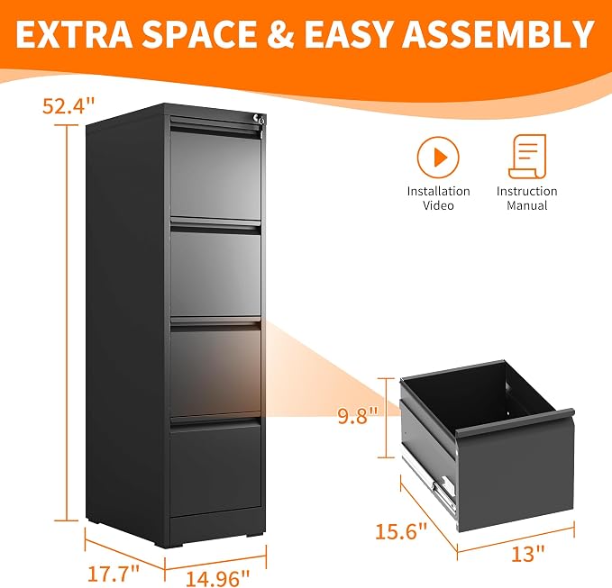 OPTYMIRA 4 Drawer Metal File Cabinet - Image 3