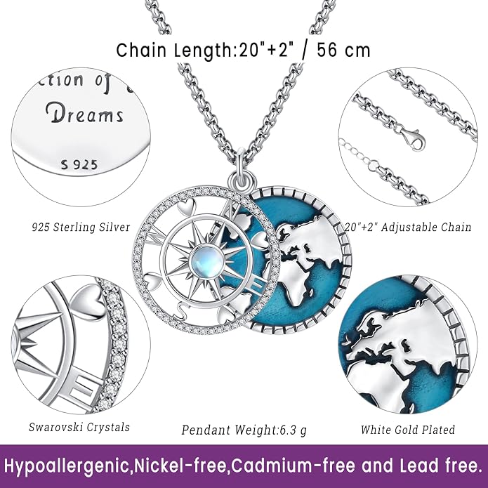 Compass Necklace for Women Men 925 Sterling Silver Pendant Urn Necklaces for - Image 5