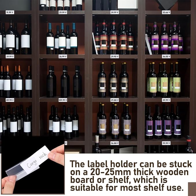 Weysat 100 Pcs Wood Shelf Label Holders Clear Plastic Price Tag 2.4 in L x 1 in - Image 5