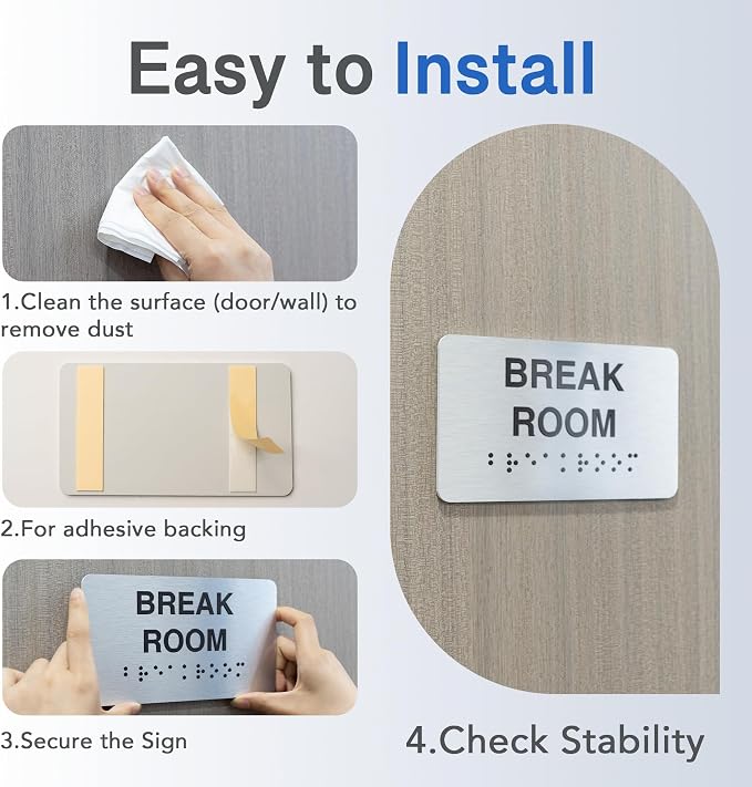Wellness Room Signs with Raised Text & Grade 2 Braille, Brushed Aluminum/Silver - Image 5