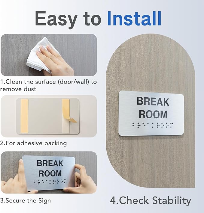 Break Room Signs with Raised Text & Grade 2 Braille, Brushed Aluminum/Silver - Image 5