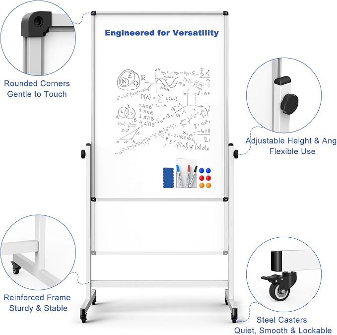 Rolling Whiteboard on Wheels, Double-Sided Magnetic Dry Erase Board - Image 2