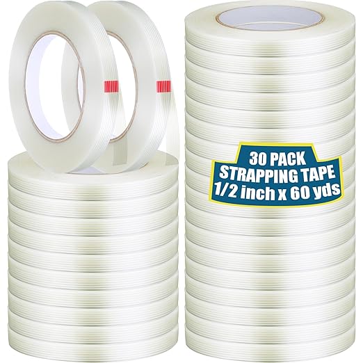 Treela 30 Rolls 1/2 Inch x 60 Yards Filament Strapping Tape 5.5 Mil Transparent by Treela