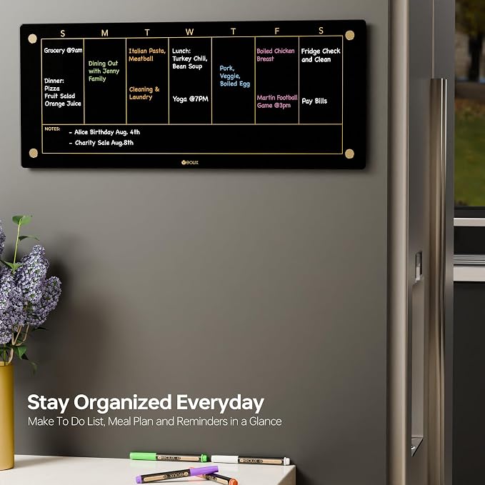 Black Glass Golden Weekly Dry Erase Calendar Whiteboard - Image 3