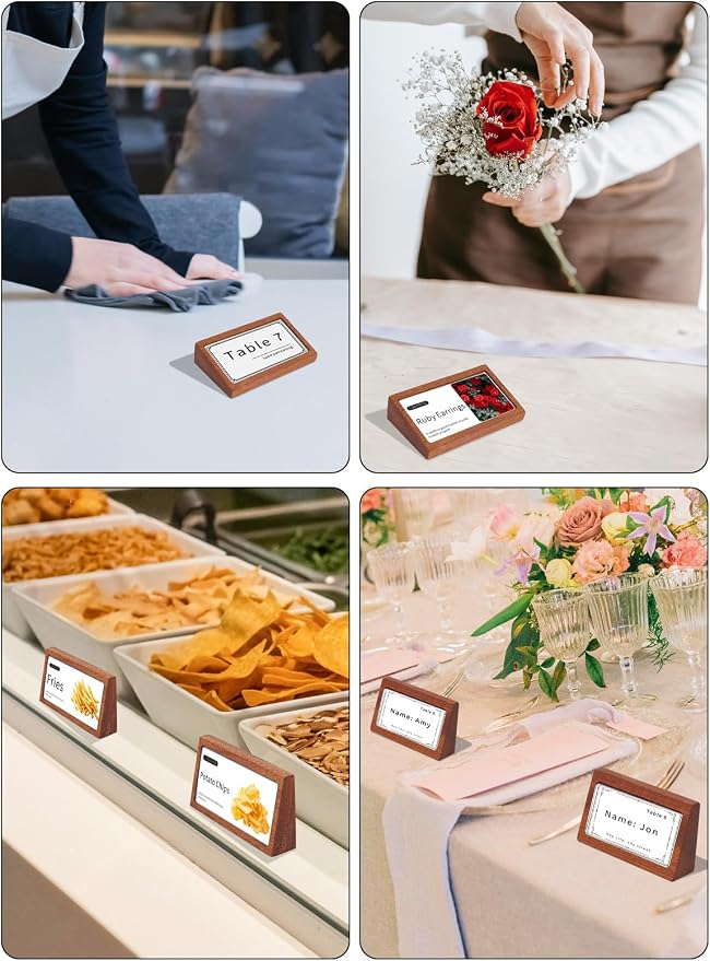 6 Pack Small Wood Price Tag Label Holder Tabletop Stand or Recline Small Sign - Image 7