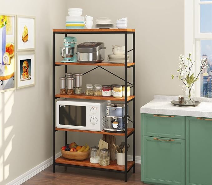 Himimi Industrial Bookshelf 5-Tier, Bookcase 58" H Ladder Shelf, Storage - Image 7