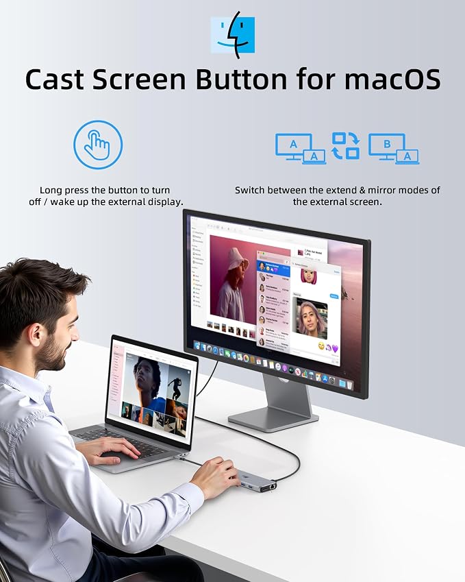 Laptop Docking Station 13 in 1, Dual Monitor Triple 4K Display, 8 USB C/A Ports - Image 9