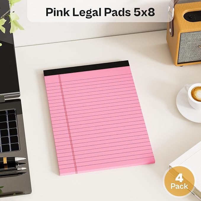 4 Pack Note Pads 5 x 8 Inch Pink Small Legal Pads 5 x 8 Colored Notepad 5 x 8 - Image 5