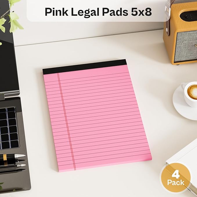 360 Sheets Pink Note Pads 5" x 8" Pack of 12 Small Legal Pads College Ruled - Image 5