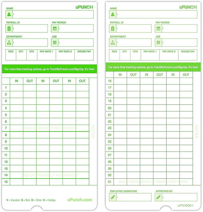 uPunch Time Clock Cards Hn3000, Two Sides, 7.37 X 3.37 - Image 2