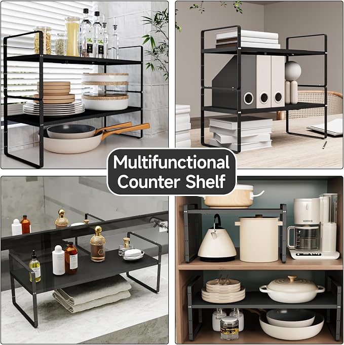 jkxoo 2Pack 16.5-27’’L Expandable Cabinet Shelf Organizers, Stackable Metal - Image 6