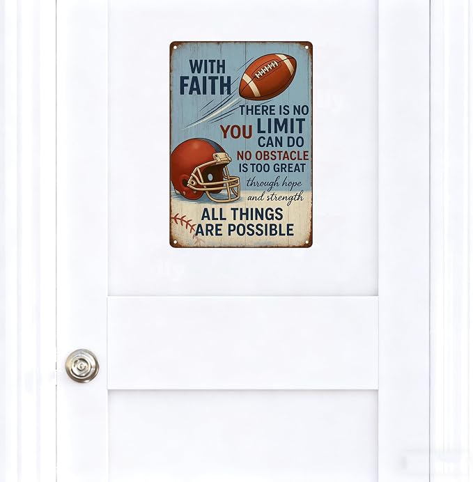 With Faith Football Metal Sign – Vintage Christian Sports Wall Art - Image 7