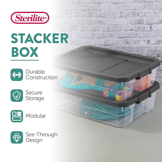 Sterilite 24-Pack Modular Stacker Box, Durable Clear Plastic Storage Bins - Image 2