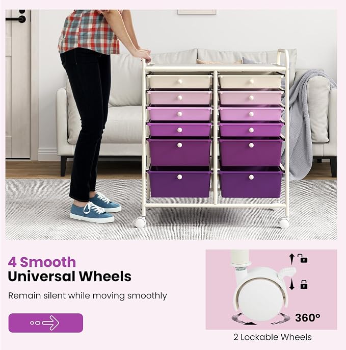 Giantex 12 Drawers Rolling Storage Cart, Classroom Organizers - Image 7