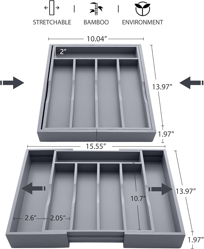 oridom Expandable Bamboo Kitchen Drawer Organizer - Image 2