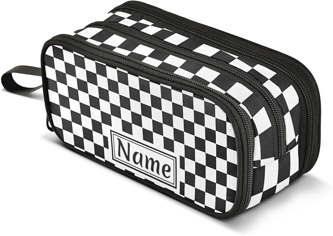 BOENLE Custom Black White Checkered Pattern Pencil Case Box Boys Girls by BOENLE-WELCOMEYOURCOMING