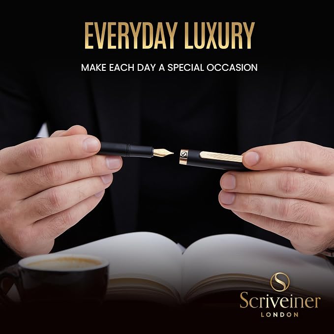 Scriveiner Luxury EDC Fountain Pen, Stunning Black Pocket Pen - Image 8