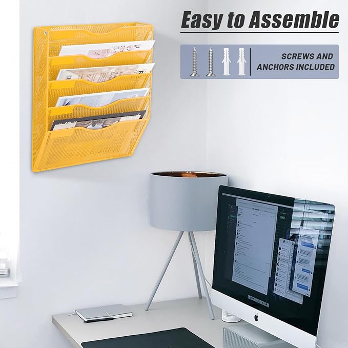 EASEPRES 5 Pocket Mesh Hanging Wall File Organizer, Wall Mounted Mail Paper - Image 6