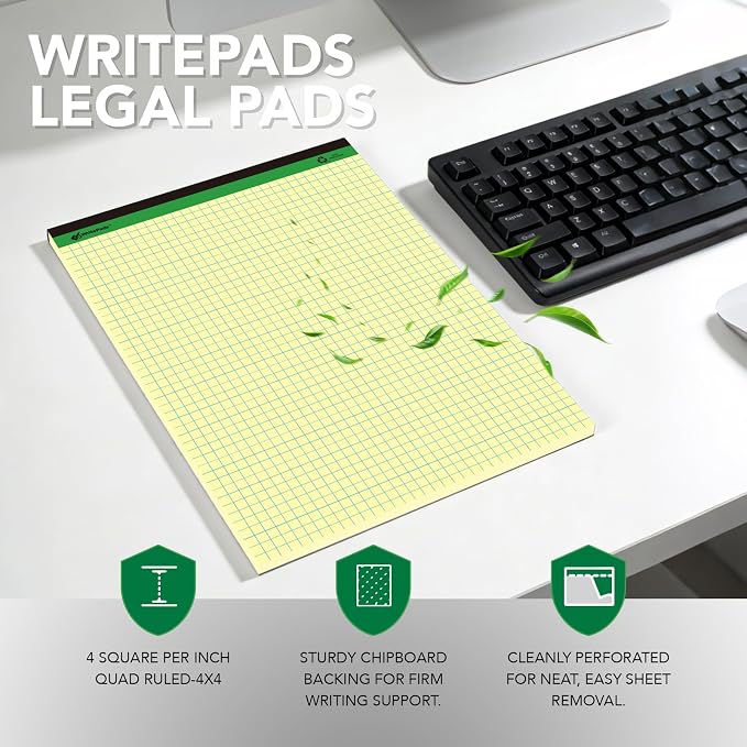 KAISA Graph Paper Legal Pads Writing Pads Recycled Paper 8.5"x11.75" Quad Ruled - Image 3