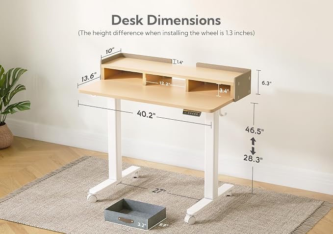 Claiks Standing Desk with Drawers, Adjustable Stand Up Electric Small Standing - Image 3