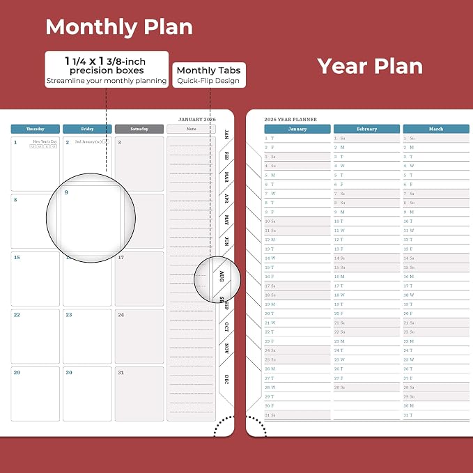 IN-LUXPRO Planner 2026 Daily Weekly and Monthly, 12 Months Spiral Bound - Image 4