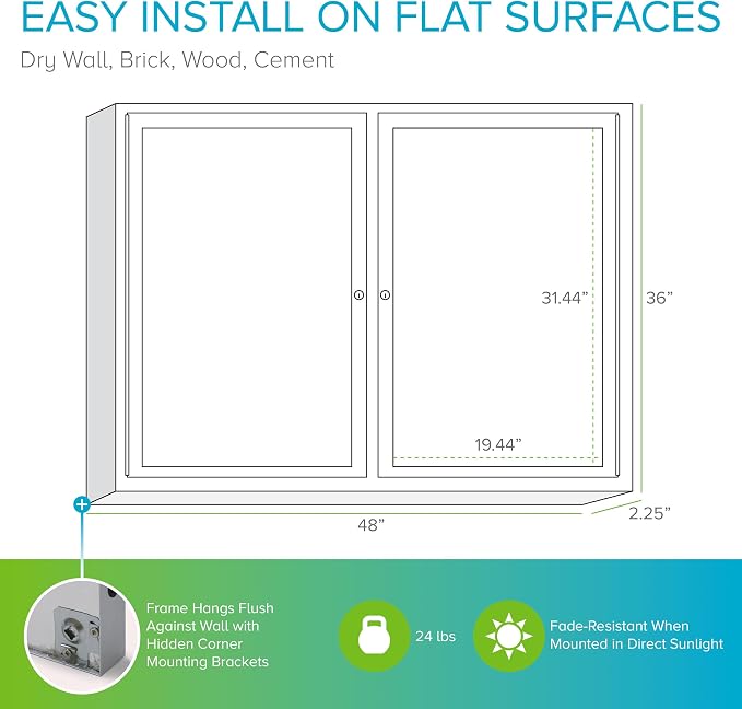 Ghent 36" x 48" 2-Door indoor Enclosed Recycled Rubber Bulletin Board, Shatter - Image 3