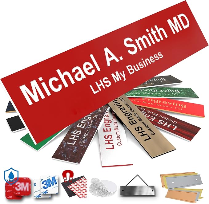 Engraved Door Signs for Office Personalized Red Plastic Door Plaque White by LHS+My+Business