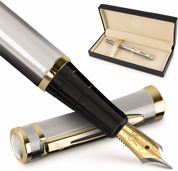 Wordsworth & Black Fountain Pen Set, 18K Gilded Broad Nib, Includes 6 Pack Ink by WordsworthBlack