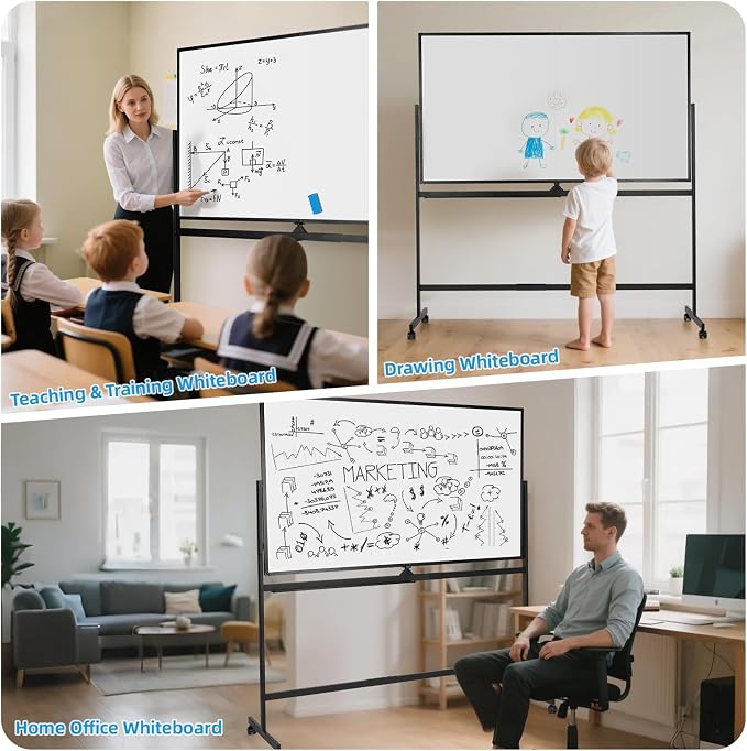 VOWNER Double-Sided Magnetic Whiteboard, Reversible Rolling White Board - Image 9