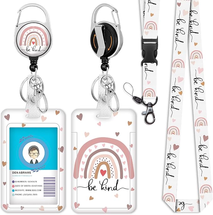 Be Kind Lanyards for Id Badges, Cute Rainbow Badge Reel Heavy Duty by Giancomics