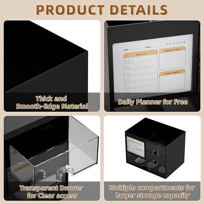 Marbrasse Desk Organizer with 3 Drawer, Desk Organizers and Accessories with 4 - Image 6