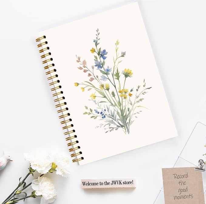 JWVK Vintage Wild Flower Spiral Notebook, Rustic Floral Botanical Notebooks - Image 3