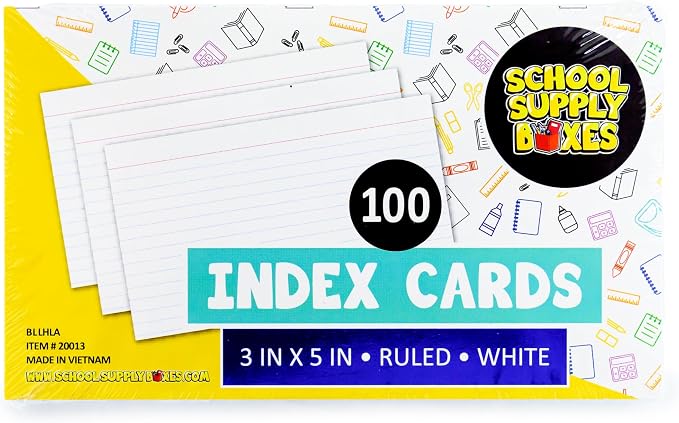 School Supply Boxes | 3x5 White Index Cards | 5 Pack | Lined in Front, Blank in by SchoolSupplyBoxes