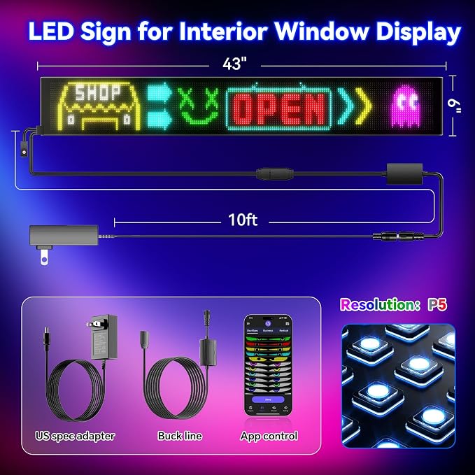 Large Programmable LED Sign, P5 Resolution Indoor Store LED Sign, - Image 5