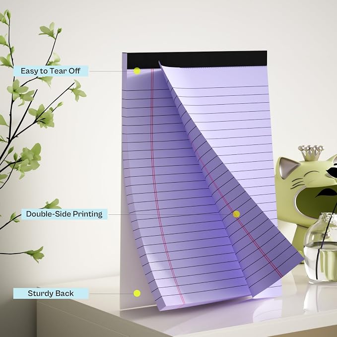 360 Sheets Purple Note Pads 5" x 8" Pack of 12 Small Legal Pads College Ruled - Image 3